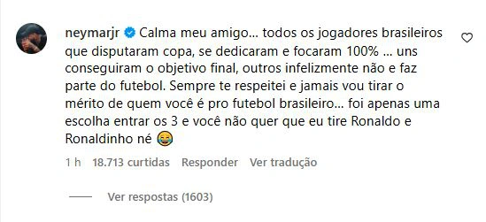 Neymar responde Rivaldo após falar polêmica sobre a Copa