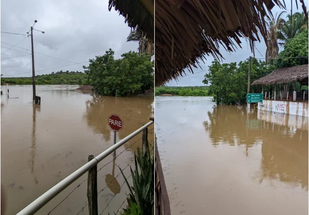 Rio São Nicolau transbordou em Santa Cruz dos Milagres