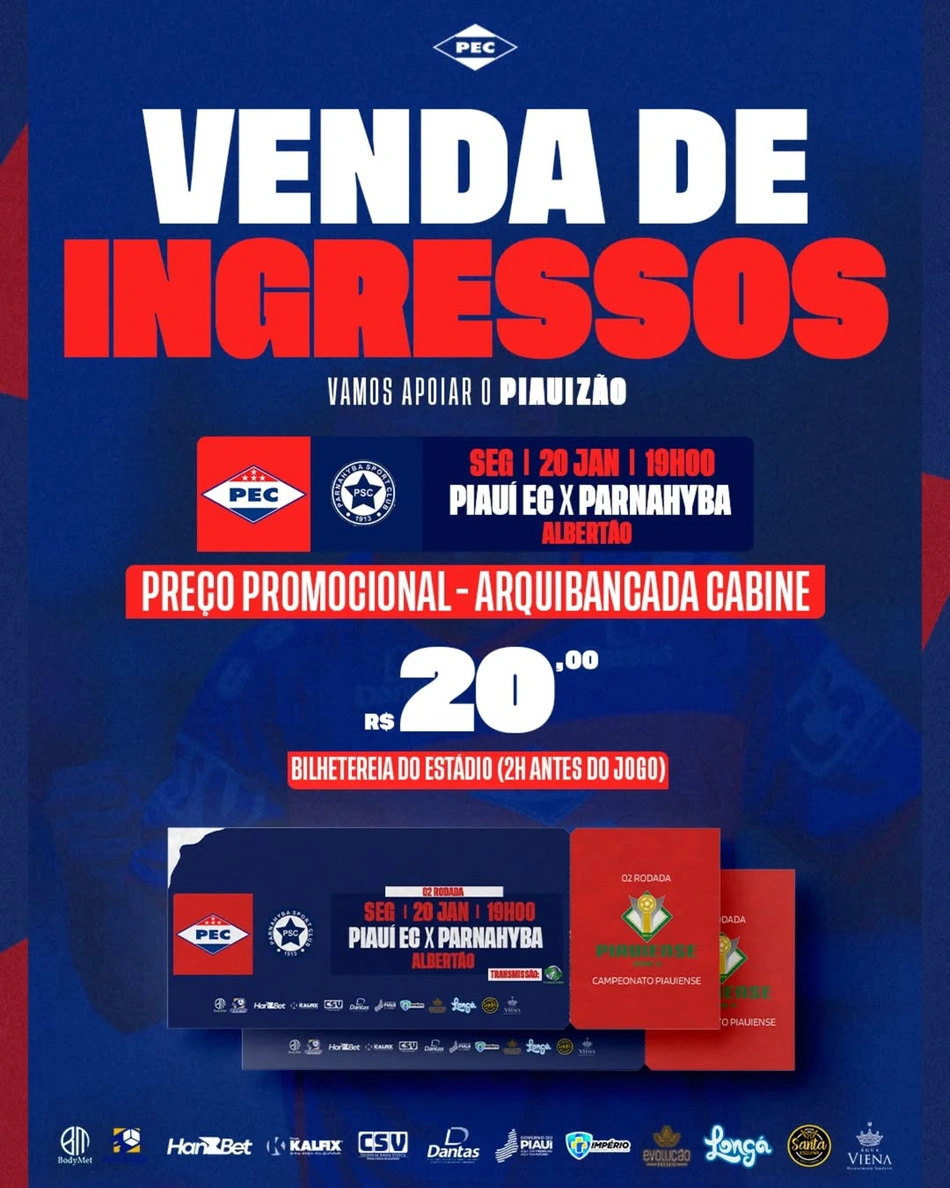 Valores e locais de vendas do ingressos do jogo entre Piauí e Parnahyba no Piauiense 2025