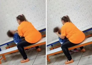 A mulher que aparece no vídeo é dona da Escola de Educação Infantil Alegria de Saber