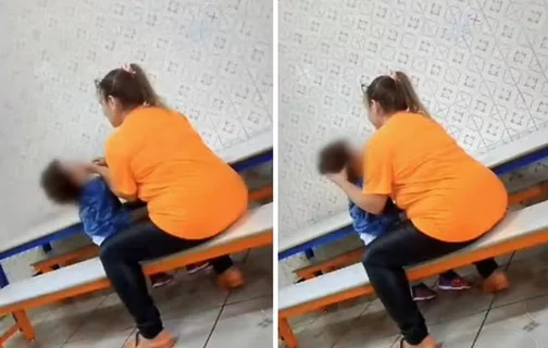 A mulher que aparece no vídeo é dona da Escola de Educação Infantil Alegria de Saber