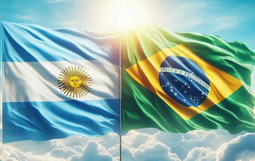 Bandeiras da Argentina e Brasil