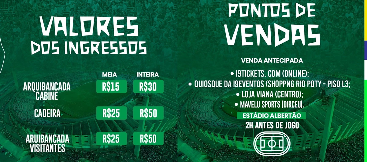 Confira os preços e locais de vendas dos ingressos do jogo entre Altos e Fortaleza