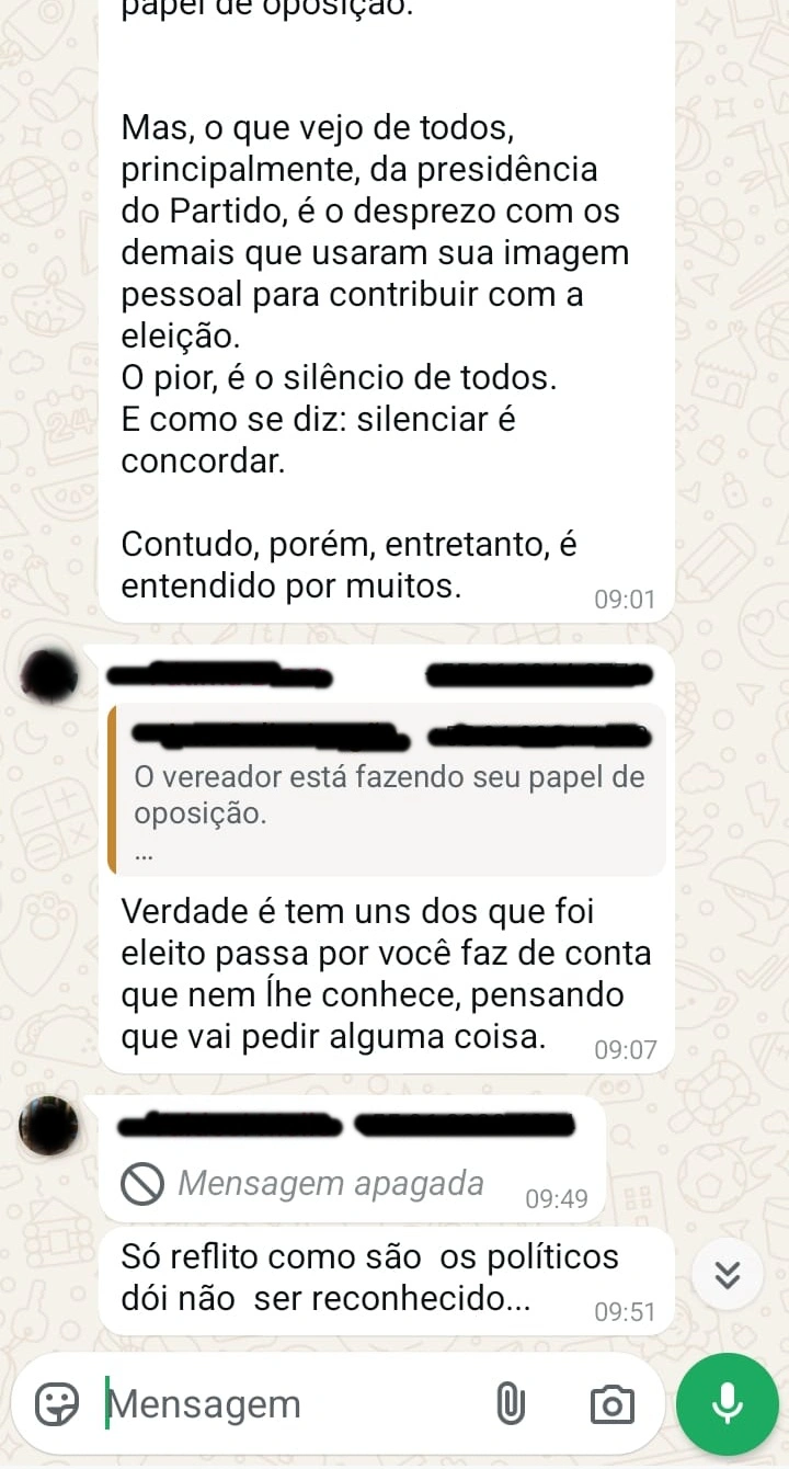 Conversa entre suplentes do PRD no Whatsapp