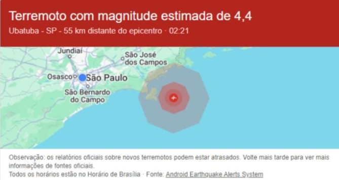 Moradores de SP e RJ recebem alerta de terremoto