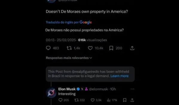 Musk volta a mencionar Alexandre de Moraes no X