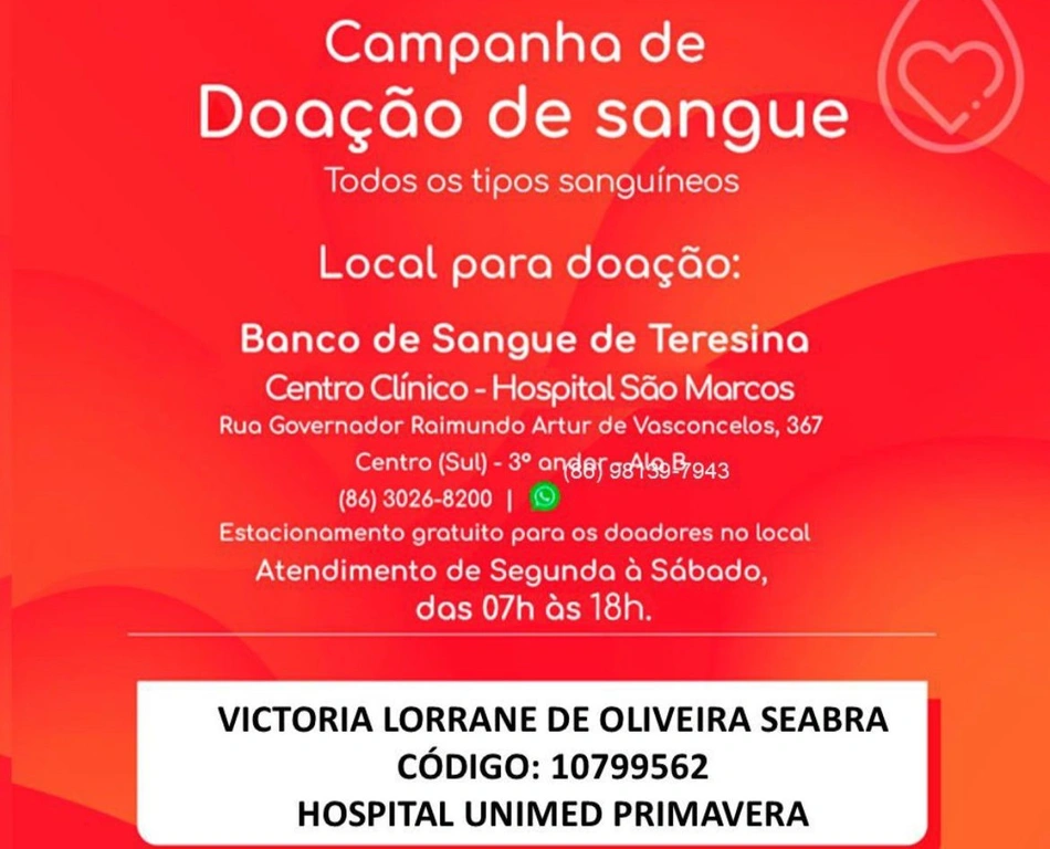 Victória Lorrane precisa de doações de sangue