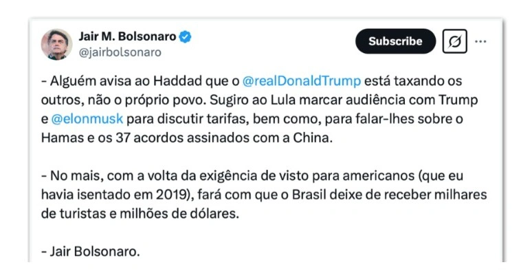 Bolsonaro reage à fala de Haddad