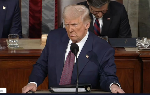 Donald J. Trump, presidente dos Estados Unidos da América, durante discurso no Congresso estadunidense, na madrugada desta quarta-feira (05)