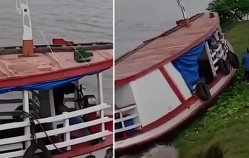 O barco colidiu com um barranco em um trecho do Rio Paraná, na região de Novo Remanso