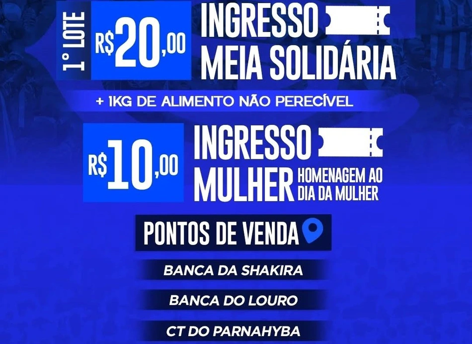 Preços e locais de vendas para a partida entre Parnahyba e Piauí