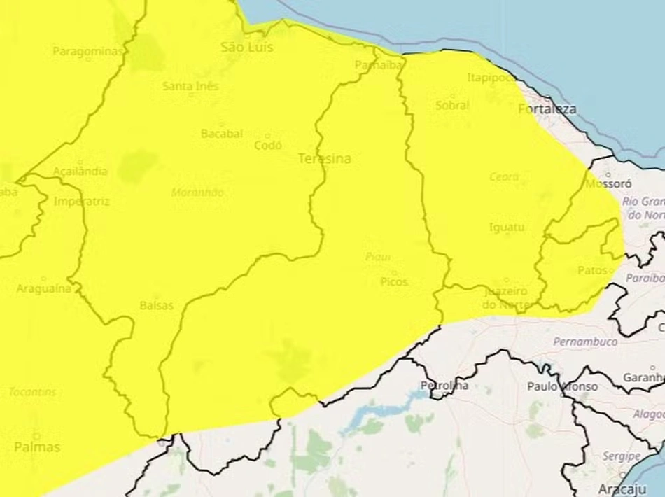 Quase todo o estado do Piauí está em alerta para chuvas intensas