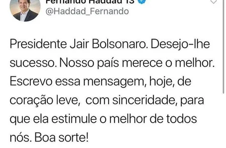 Fernando Haddad parabeniza Bolsonaro no Twitter